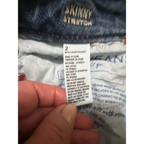 American Eagle Distressed Skinny Stretch Ripped Knees Blue Jeans Size 2 - Picture 12 of 13